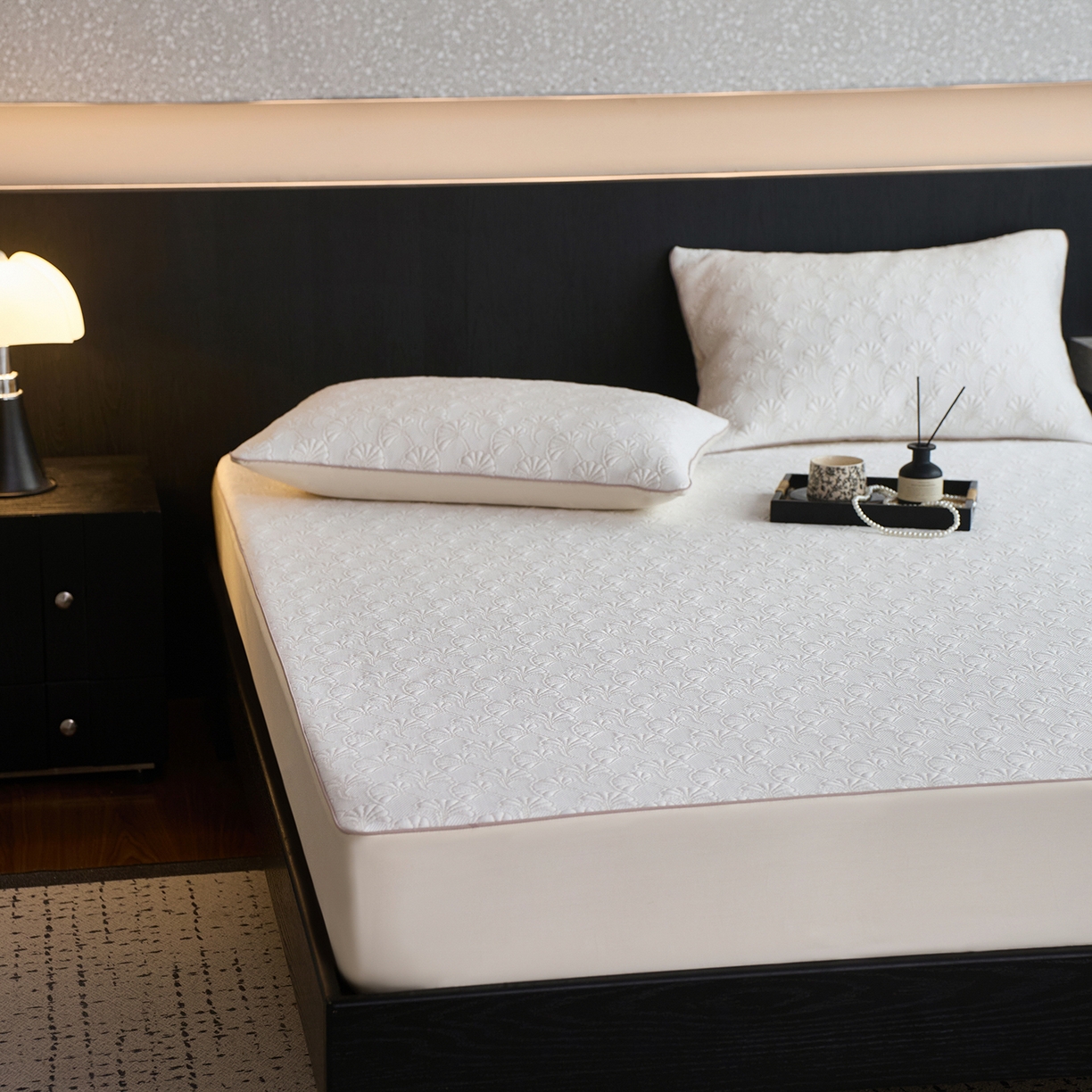 91家纺网 家纺一手货源 找家纺 安莱生活 2026新品A类“冰糕”高分子PE550D床笠款（含银丝款）三件套凉席第二批 杏叶