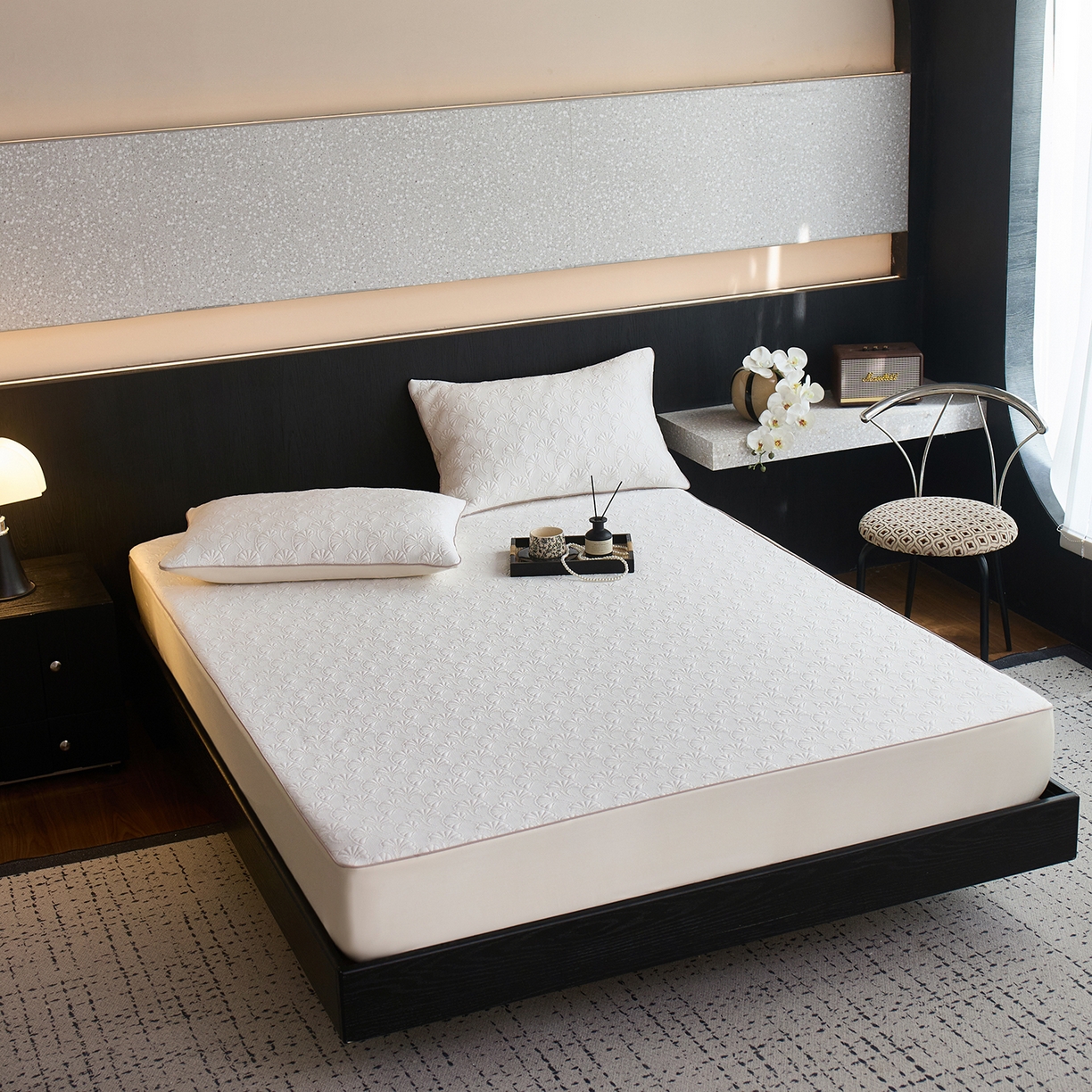 91家纺网 家纺一手货源 找家纺 安莱生活 2026新品A类“冰糕”高分子PE550D床笠款（含银丝款）三件套凉席第二批 杏叶