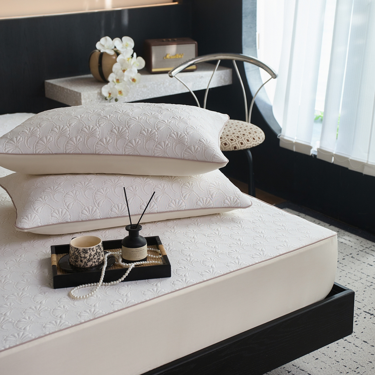 91家纺网 家纺一手货源 找家纺 安莱生活 2026新品A类“冰糕”高分子PE550D床笠款（含银丝款）三件套凉席第二批 杏叶