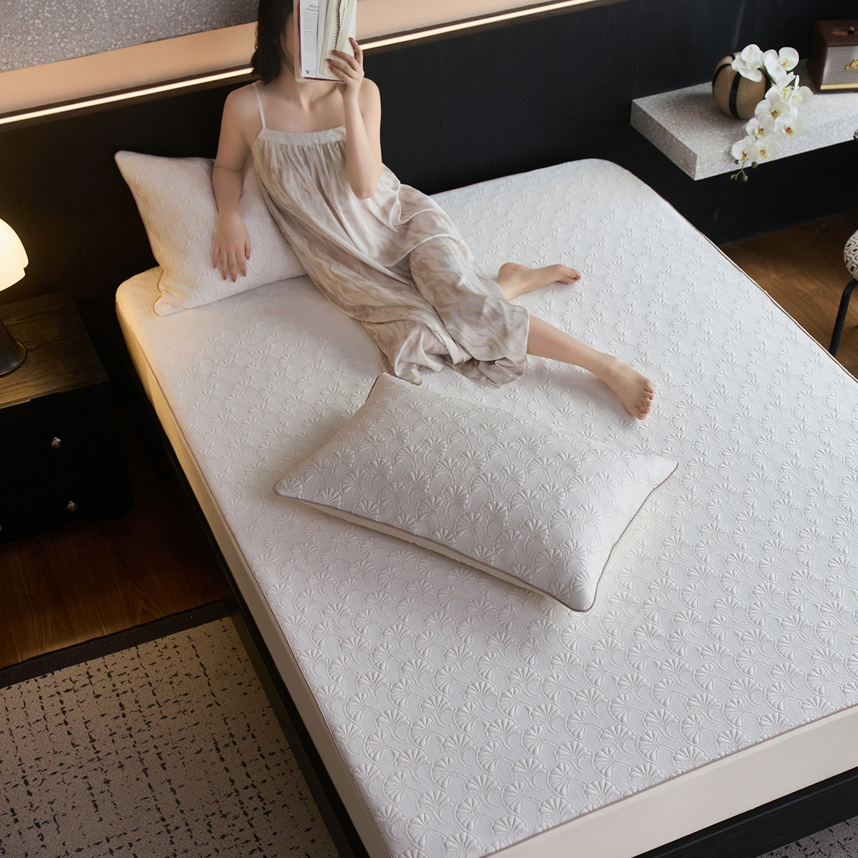 91家纺网 家纺一手货源 找家纺 安莱生活 2026新品A类“冰糕”高分子PE550D床笠款（含银丝款）三件套凉席第二批 杏叶