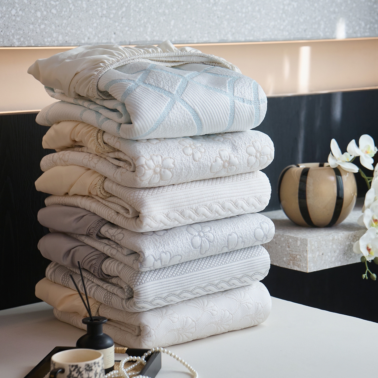 91家纺网 家纺一手货源 找家纺 安莱生活 2026新品A类“冰糕”高分子PE550D床笠款（含银丝款）三件套凉席第二批 组合