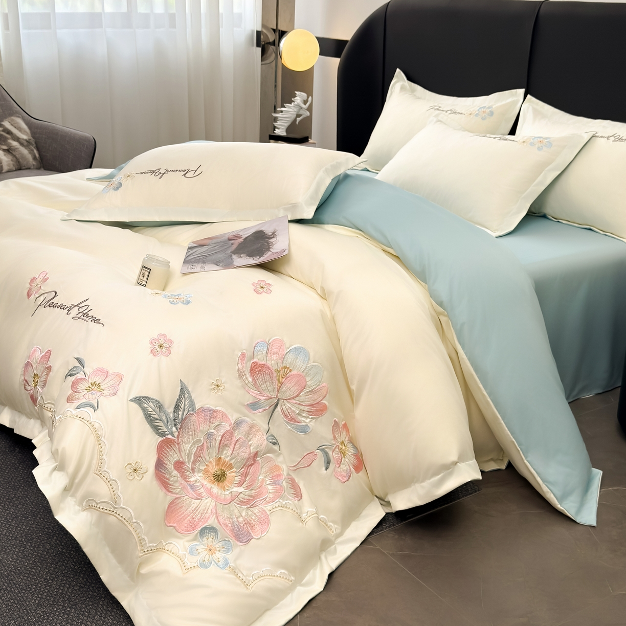 91家纺网 家纺一手货源 找家纺 （总）色鬼布艺高端家居主号 2026新款水洗冰丝刺绣逐梦花园四件套