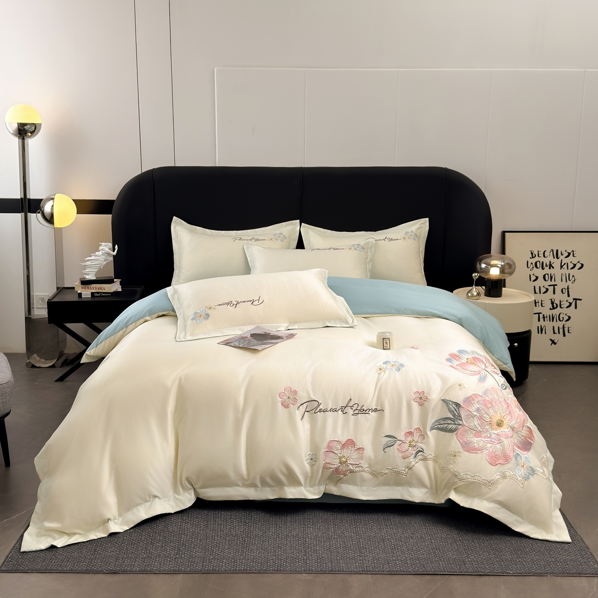 91家纺网 家纺一手货源 找家纺 色鬼布艺高端家居主号 2026新款水洗冰丝刺绣逐梦花园四件套 逐梦花园-白兰