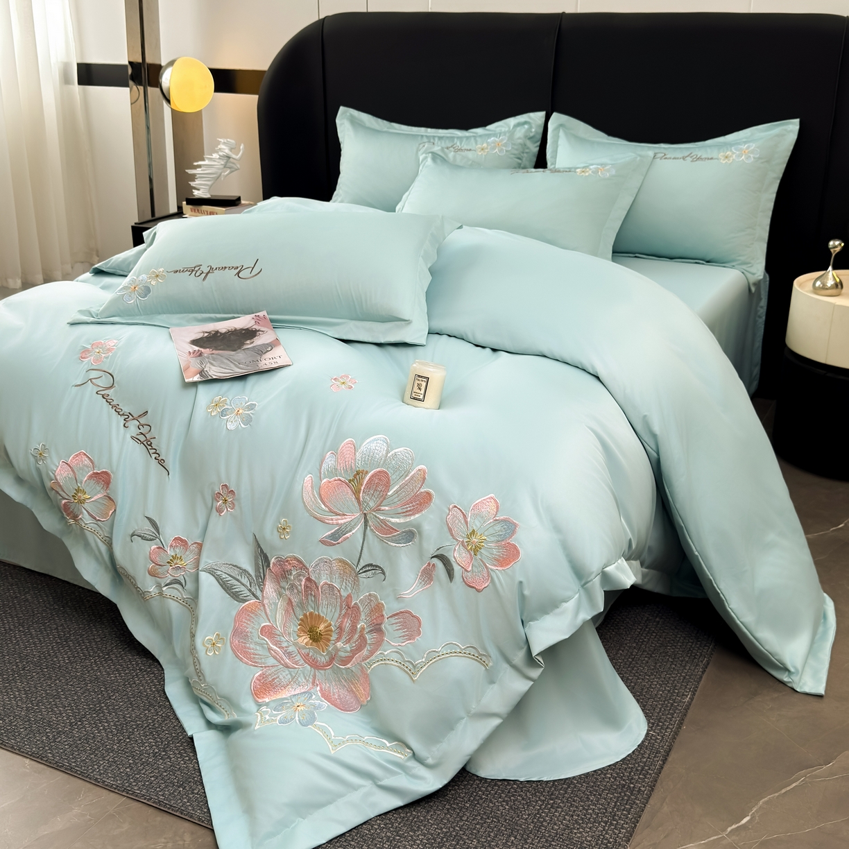 91家纺网 家纺一手货源 找家纺 色鬼布艺高端家居主号 2026新款水洗冰丝刺绣逐梦花园四件套 逐梦花园-梵星兰