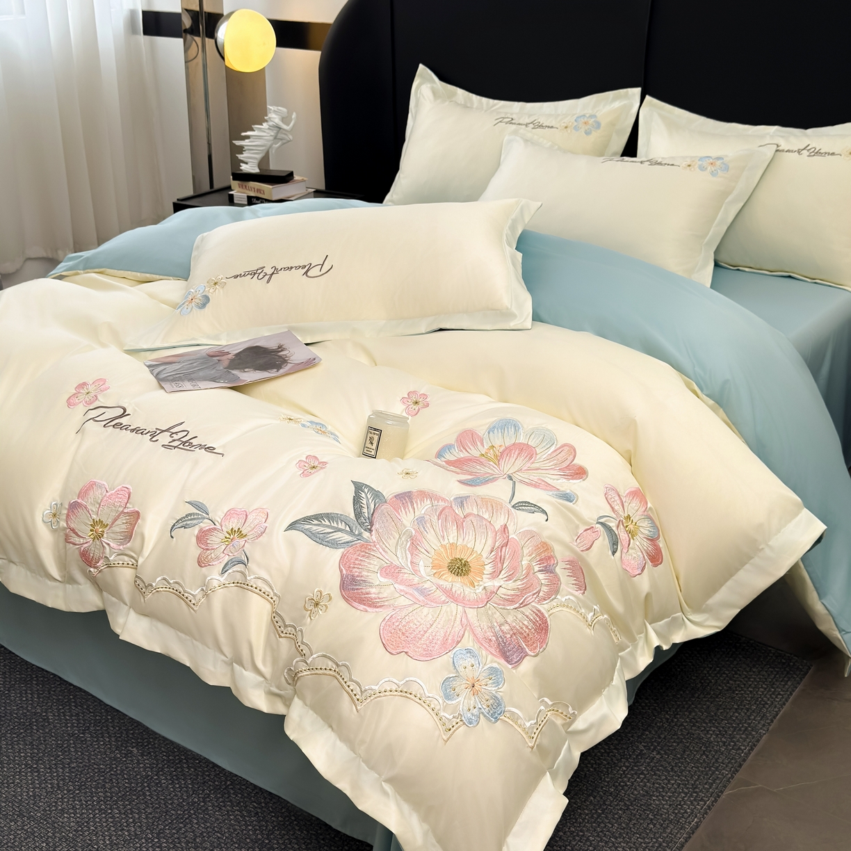 91家纺网 家纺一手货源 找家纺 （总）色鬼布艺高端家居主号 2026新款水洗冰丝刺绣逐梦花园四件套