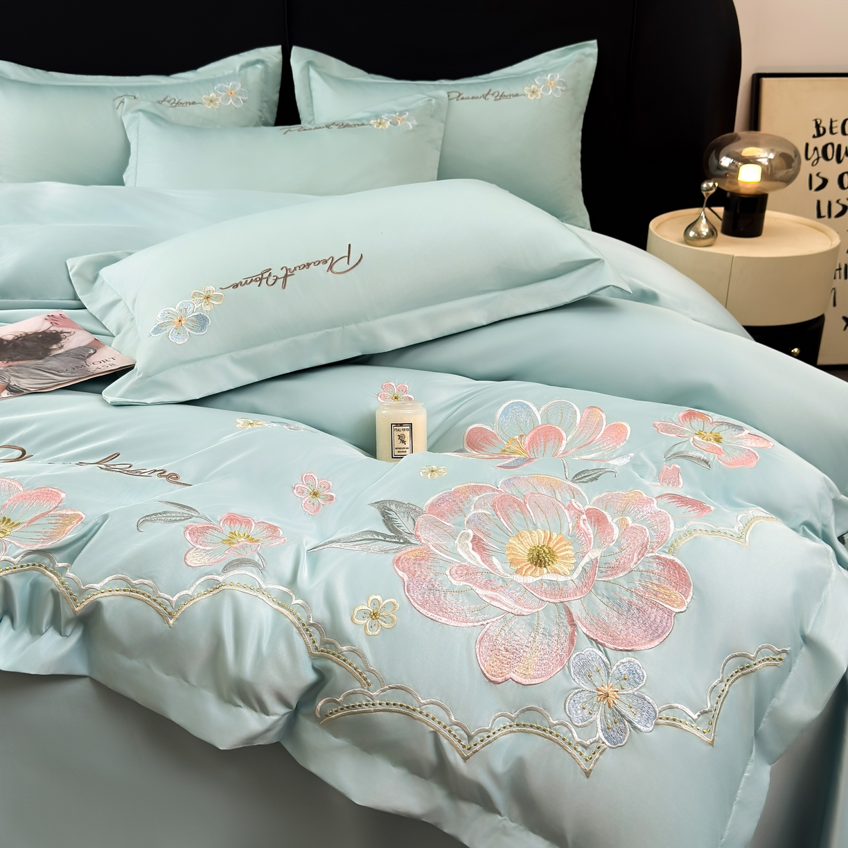 91家纺网 家纺一手货源 找家纺 色鬼布艺高端家居主号 2026新款水洗冰丝刺绣逐梦花园四件套 逐梦花园-梵星兰