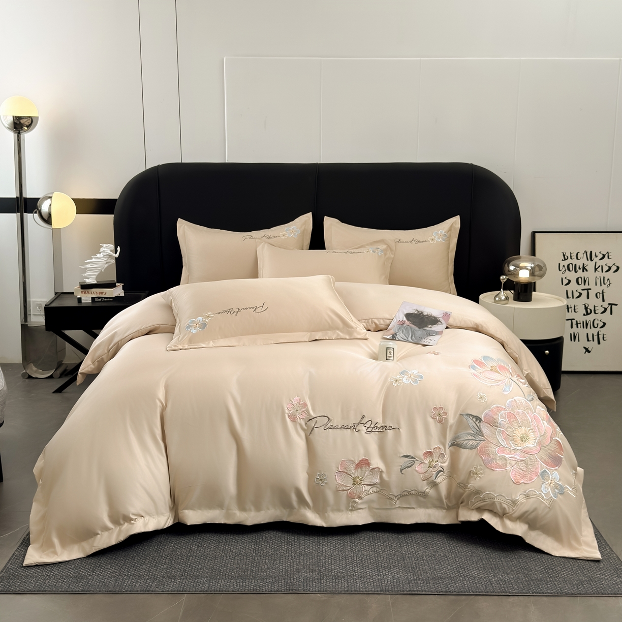 色鬼布艺高端家居主号 2026新款水洗冰丝刺绣逐梦花园四件套 逐梦花园-金咖