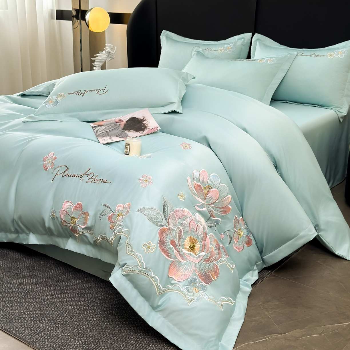 91家纺网 家纺一手货源 找家纺 色鬼布艺高端家居主号 2026新款水洗冰丝刺绣逐梦花园四件套 逐梦花园-梵星兰