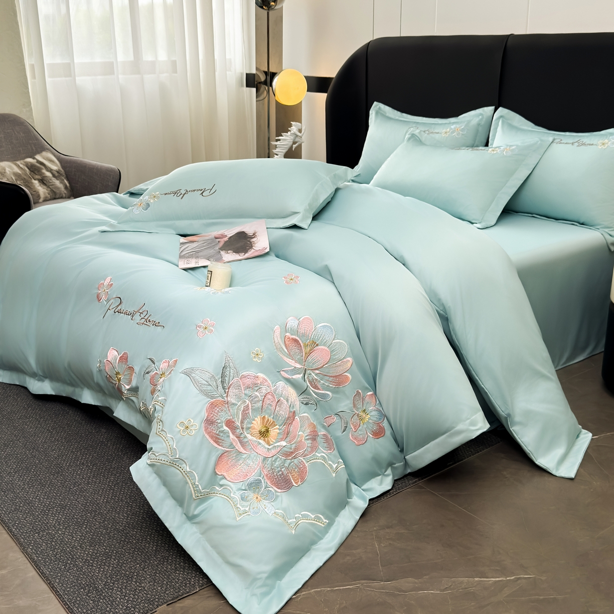 91家纺网 家纺一手货源 找家纺 色鬼布艺高端家居主号 2026新款水洗冰丝刺绣逐梦花园四件套 逐梦花园-梵星兰