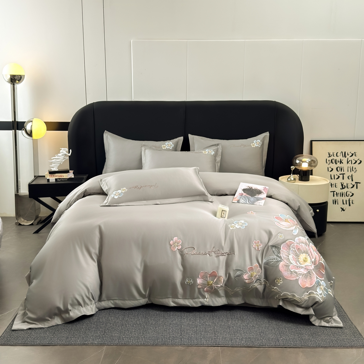 色鬼布艺高端家居主号 2026新款水洗冰丝刺绣逐梦花园四件套 逐梦花园-高级灰