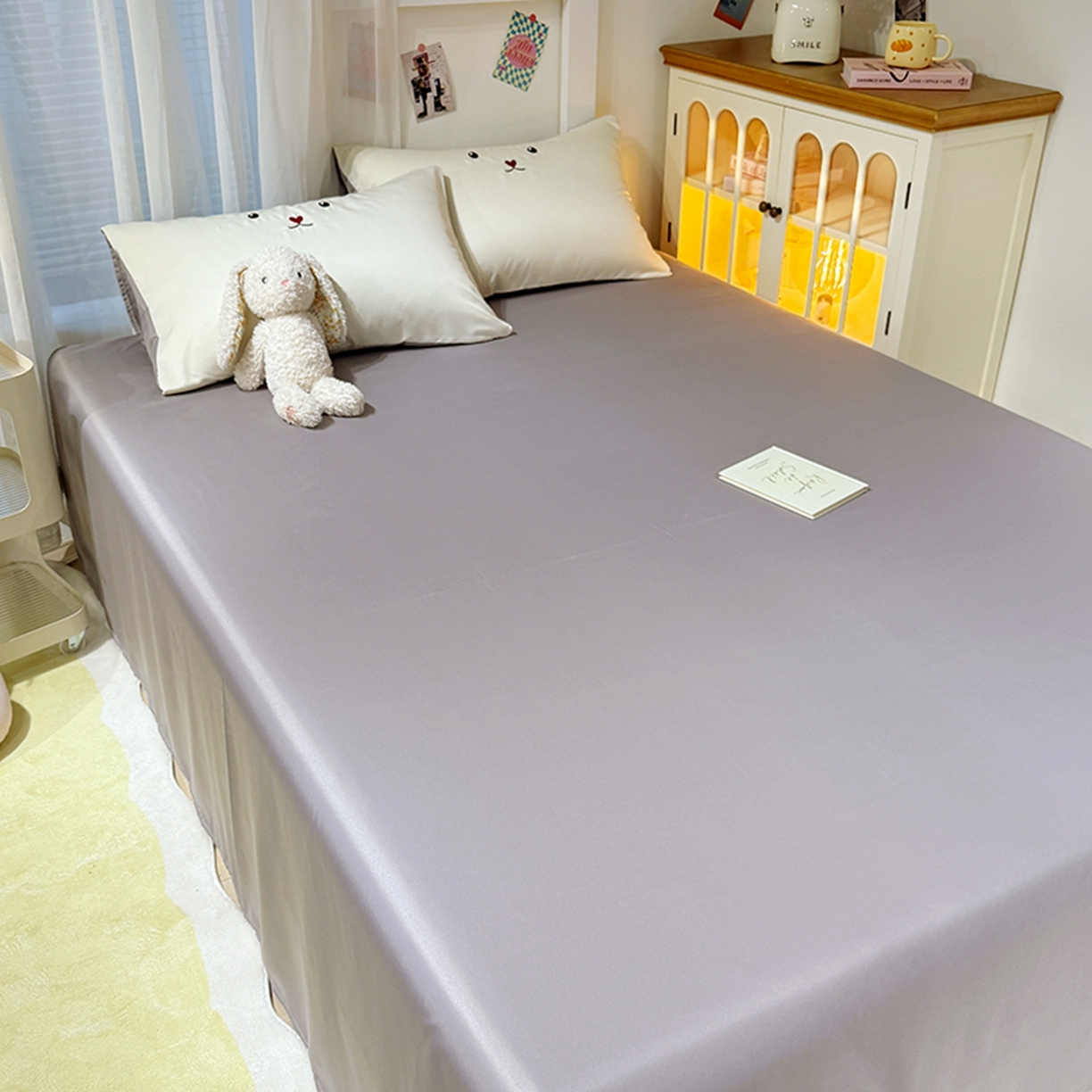 91家纺网 家纺一手货源 找家纺 色鬼布艺高端家居主号 2026春夏新款小清新元气刺绣水洗真丝四件套 爱心-白灰