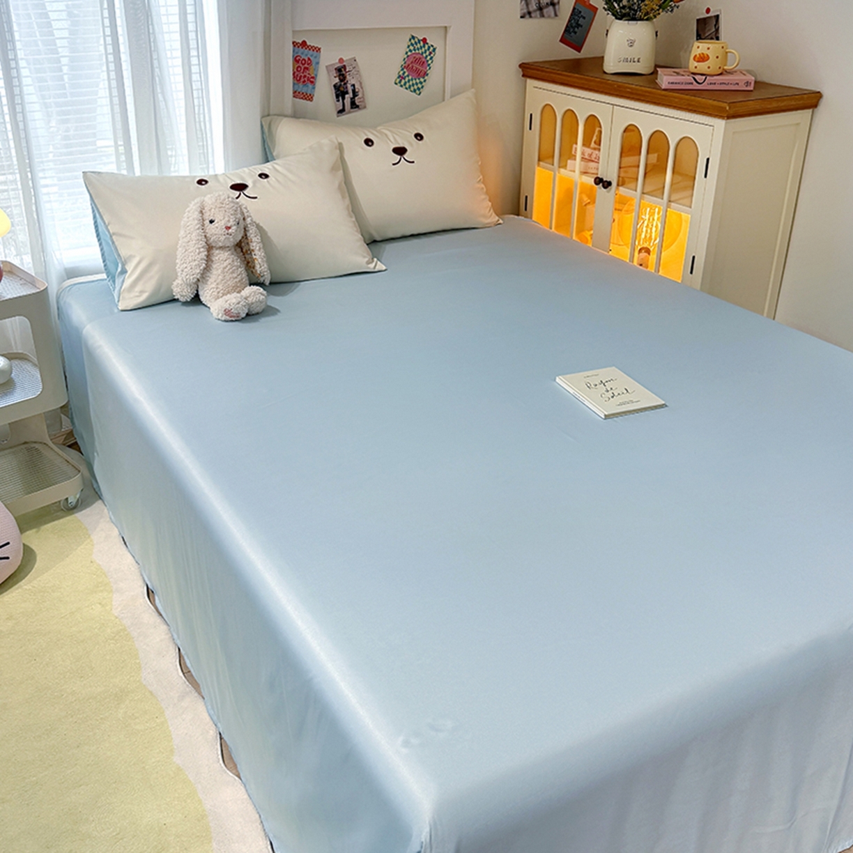 91家纺网 家纺一手货源 找家纺 色鬼布艺高端家居主号 2026春夏新款小清新元气刺绣水洗真丝夏被夏凉被空调被 小熊-白蓝