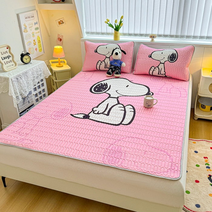 色鬼布艺高端家居主号 2026新款卡通史努比凉感丝乳胶席子凉席夏被夏凉被空调被 史努比樱花粉