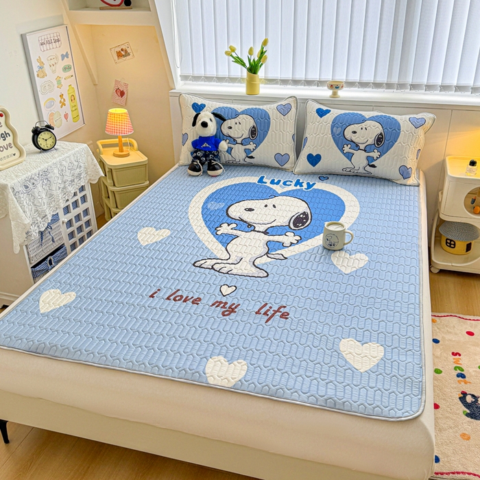 色鬼布艺高端家居主号 2026新款卡通史努比凉感丝乳胶席子凉席夏被夏凉被空调被 史努比爱心