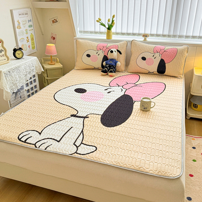 色鬼布艺高端家居主号 2026新款卡通史努比凉感丝乳胶席子凉席夏被夏凉被空调被 史努比公主妆