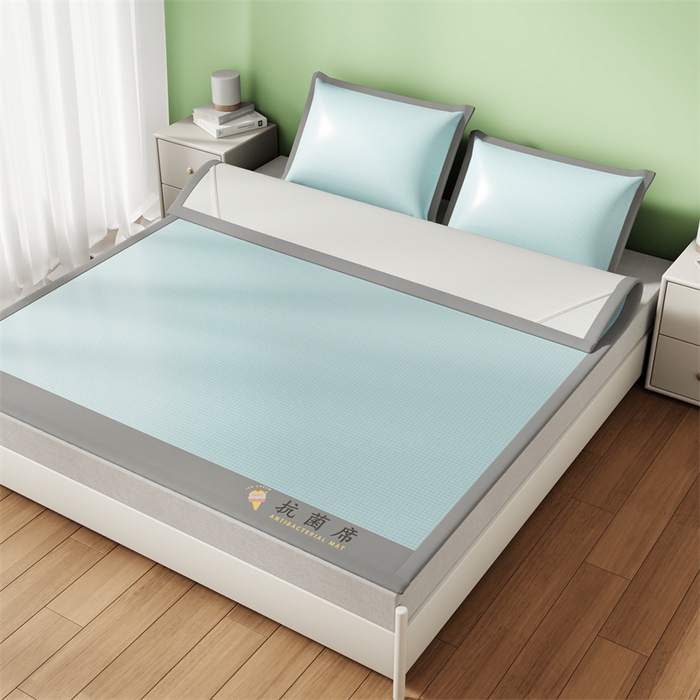 91家纺网 家纺一手货源 找家纺 色鬼布艺高端家居主号 2026新款抗菌冰激凌色织提花床单款床席冰丝席席子凉席 冰淇淋-云川蓝