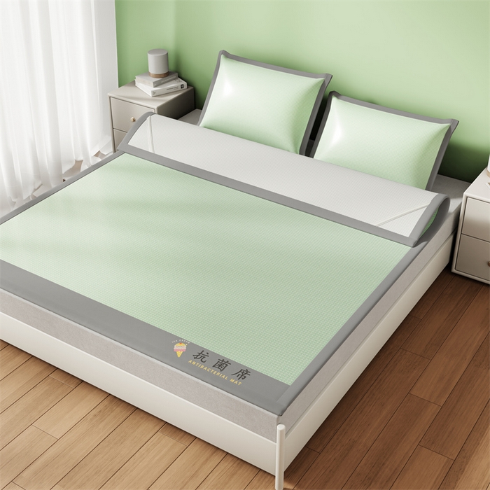 91家纺网 家纺一手货源 找家纺 色鬼布艺高端家居主号 2026新款抗菌冰激凌色织提花床单款床席冰丝席席子凉席 冰淇淋-清新绿