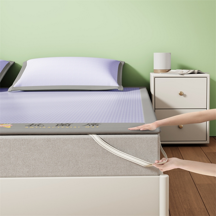 91家纺网 家纺一手货源 找家纺 色鬼布艺高端家居主号 2026新款抗菌冰激凌色织提花床单款床席冰丝席席子凉席 冰淇淋-梦幻紫