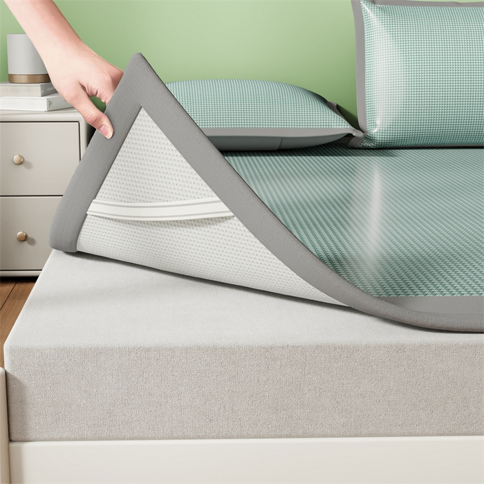 91家纺网 家纺一手货源 找家纺 色鬼布艺高端家居主号 2026新款抗菌冰激凌色织提花床单款床席冰丝席席子凉席 冰淇淋-淡绿