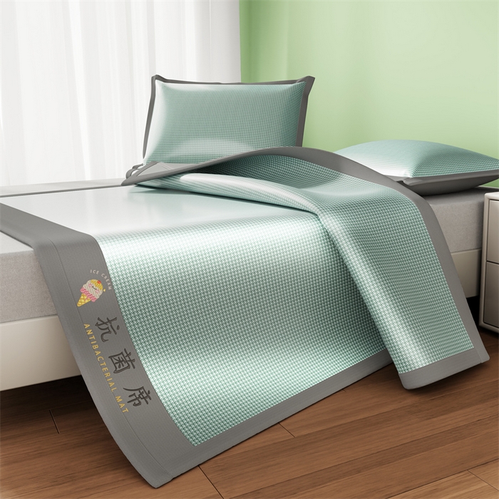 91家纺网 家纺一手货源 找家纺 色鬼布艺高端家居主号 2026新款抗菌冰激凌色织提花床单款床席冰丝席席子凉席 冰淇淋-淡绿