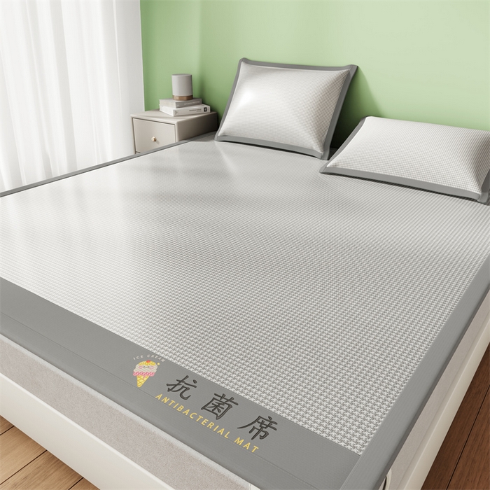 91家纺网 家纺一手货源 找家纺 色鬼布艺高端家居主号 2026新款抗菌冰激凌色织提花床单款床席冰丝席席子凉席 冰淇淋-烟灰