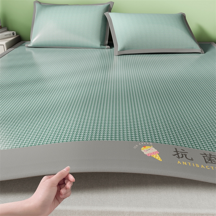 91家纺网 家纺一手货源 找家纺 色鬼布艺高端家居主号 2026新款抗菌冰激凌色织提花床单款床席冰丝席席子凉席 冰淇淋-淡绿