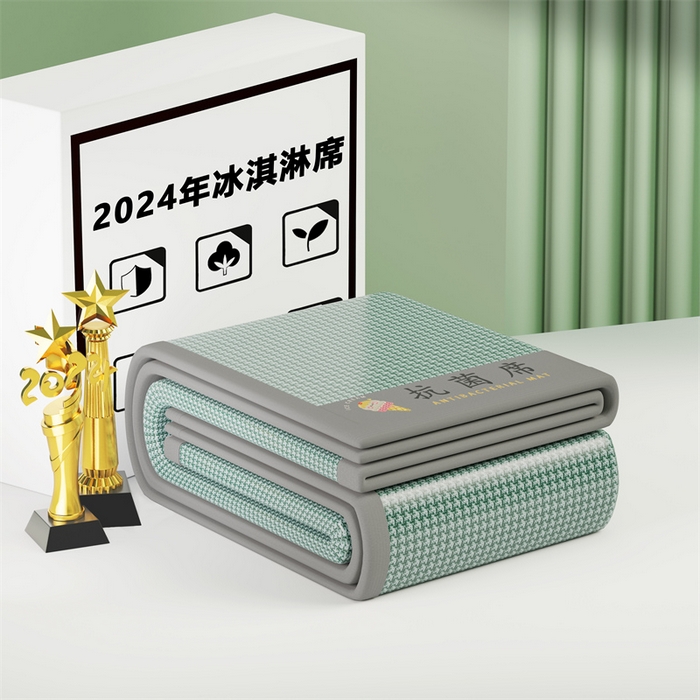 91家纺网 家纺一手货源 找家纺 色鬼布艺高端家居主号 2026新款抗菌冰激凌色织提花床单款床席冰丝席席子凉席 冰淇淋-淡绿