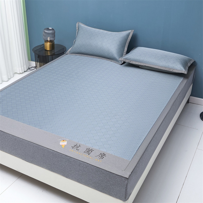 91家纺网 家纺一手货源 找家纺 色鬼布艺高端家居主号 2026新款抗菌冰激凌色织提花床单款床席冰丝席席子凉席 冰激凌-深蓝