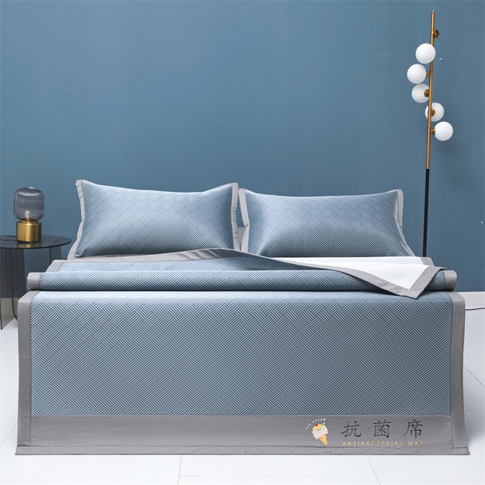 91家纺网 家纺一手货源 找家纺 色鬼布艺高端家居主号 2026新款抗菌冰激凌色织提花床单款床席冰丝席席子凉席 冰激凌-深蓝