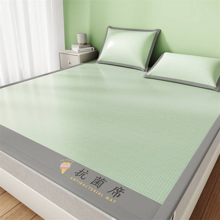 91家纺网 家纺一手货源 找家纺 色鬼布艺高端家居主号 2026新款抗菌冰激凌色织提花床单款床席冰丝席席子凉席 冰淇淋-清新绿