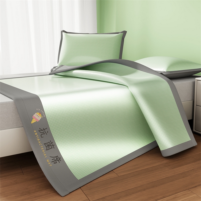 91家纺网 家纺一手货源 找家纺 色鬼布艺高端家居主号 2026新款抗菌冰激凌色织提花床单款床席冰丝席席子凉席 冰淇淋-清新绿