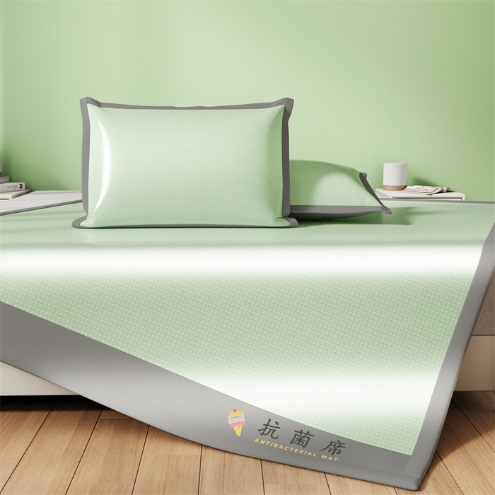 91家纺网 家纺一手货源 找家纺 色鬼布艺高端家居主号 2026新款抗菌冰激凌色织提花床单款床席冰丝席席子凉席 冰淇淋-清新绿