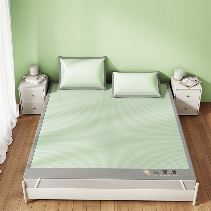 91家纺网 家纺一手货源 找家纺 色鬼布艺高端家居主号 2026新款抗菌冰激凌色织提花床单款床席冰丝席席子凉席 冰淇淋-清新绿