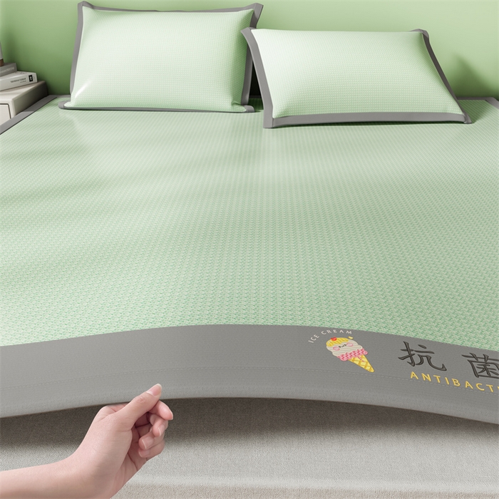 91家纺网 家纺一手货源 找家纺 色鬼布艺高端家居主号 2026新款抗菌冰激凌色织提花床单款床席冰丝席席子凉席 冰淇淋-清新绿