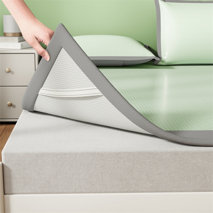 91家纺网 家纺一手货源 找家纺 色鬼布艺高端家居主号 2026新款抗菌冰激凌色织提花床单款床席冰丝席席子凉席 冰淇淋-清新绿