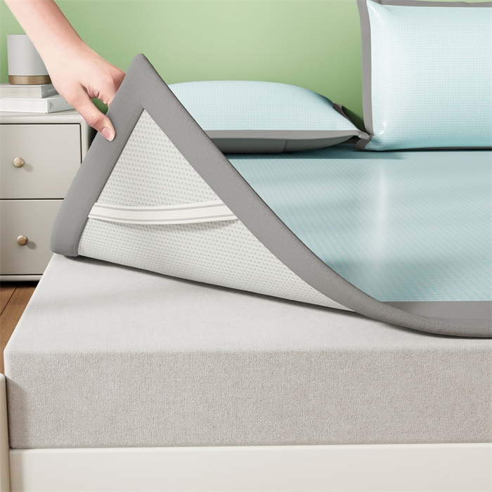 91家纺网 家纺一手货源 找家纺 色鬼布艺高端家居主号 2026新款抗菌冰激凌色织提花床单款床席冰丝席席子凉席 冰淇淋-云川蓝