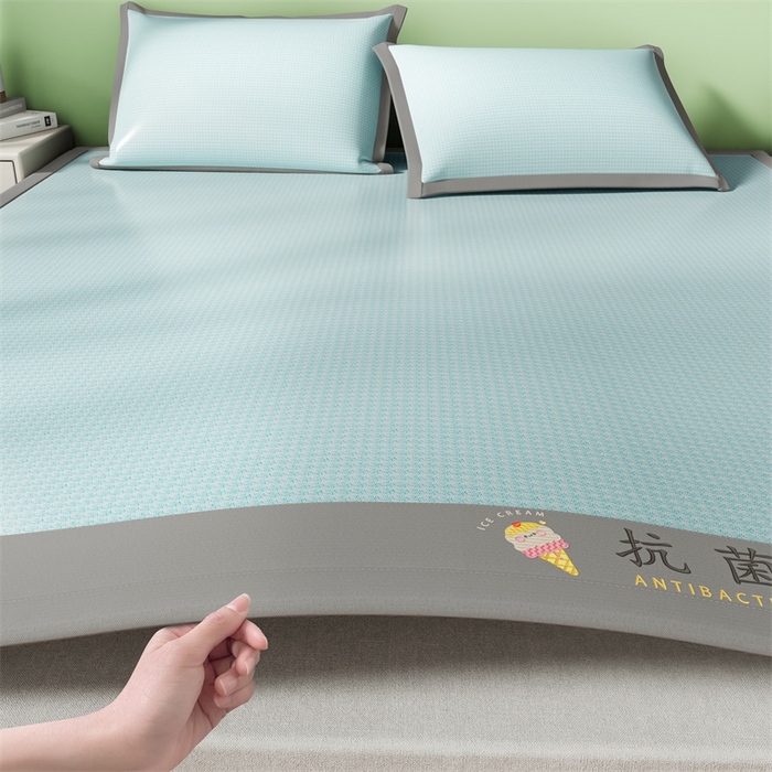 91家纺网 家纺一手货源 找家纺 色鬼布艺高端家居主号 2026新款抗菌冰激凌色织提花床单款床席冰丝席席子凉席 冰淇淋-云川蓝