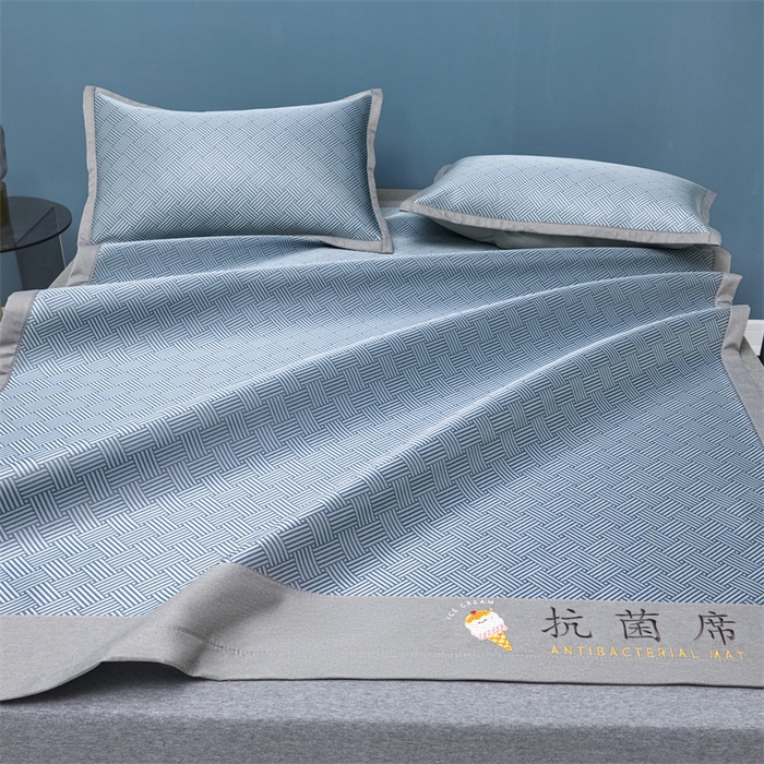 91家纺网 家纺一手货源 找家纺 色鬼布艺高端家居主号 2026新款抗菌冰激凌色织提花床单款床席冰丝席席子凉席 冰激凌-深蓝