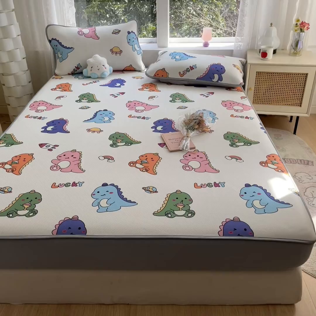 91家纺网 家纺一手货源 找家纺 女子家纺 2026新款大斜纹复合冰丝凉席-床笠款 七彩龙-床笠款