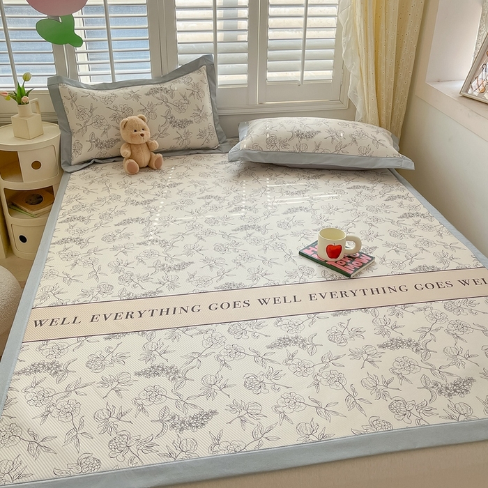 91家纺网 家纺一手货源 找家纺 女子家纺 2026新款大斜纹复合冰丝凉席-床席款 午后茶花