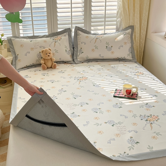 91家纺网 家纺一手货源 找家纺 女子家纺 2026新款大斜纹复合冰丝凉席-床席款 拈花湾兰