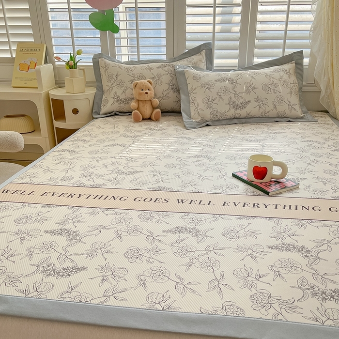 91家纺网 家纺一手货源 找家纺 女子家纺 2026新款大斜纹复合冰丝凉席-床席款 午后茶花