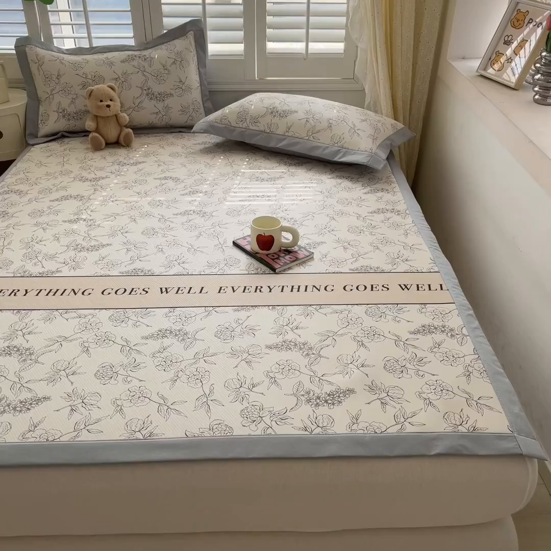 91家纺网 家纺一手货源 找家纺 女子家纺 2026新款大斜纹复合冰丝凉席-床席款 午后茶花