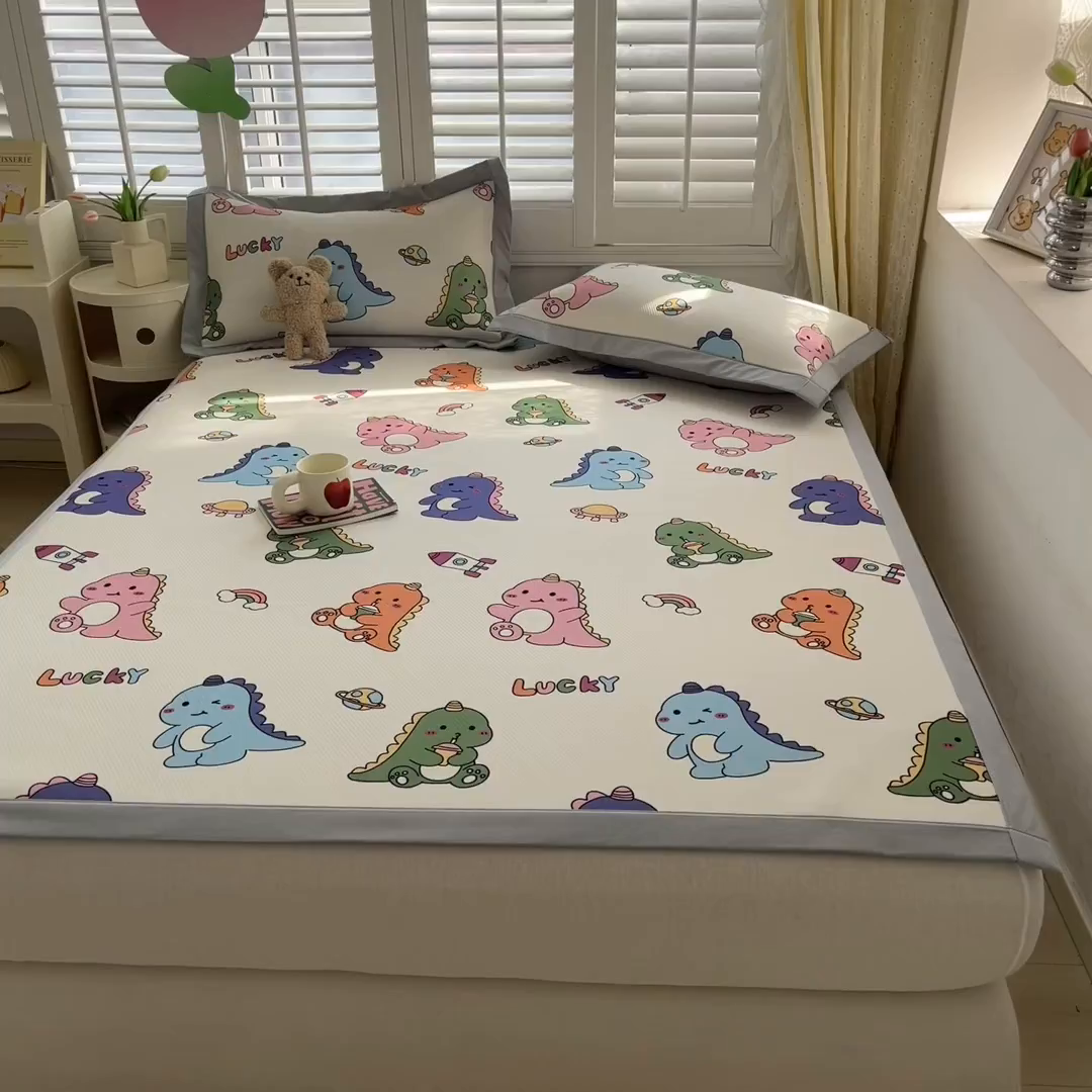 91家纺网 家纺一手货源 找家纺 女子家纺 2026新款大斜纹复合冰丝凉席-床席款 七彩龙