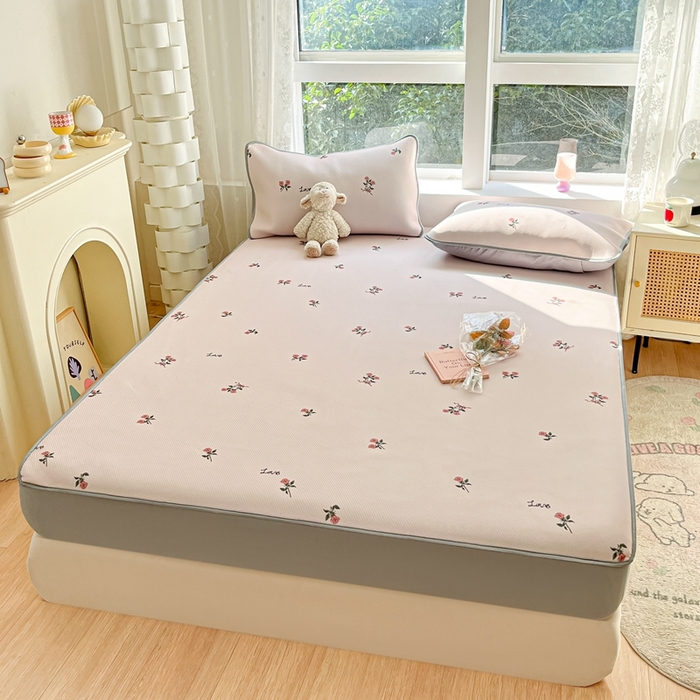 91家纺网 家纺一手货源 找家纺 女子家纺 2026新款大斜纹复合冰丝凉席-床笠款 尤克克里粉-床笠款