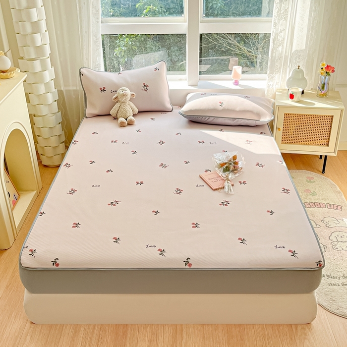 91家纺网 家纺一手货源 找家纺 女子家纺 2026新款大斜纹复合冰丝凉席-床笠款 尤克克里粉-床笠款