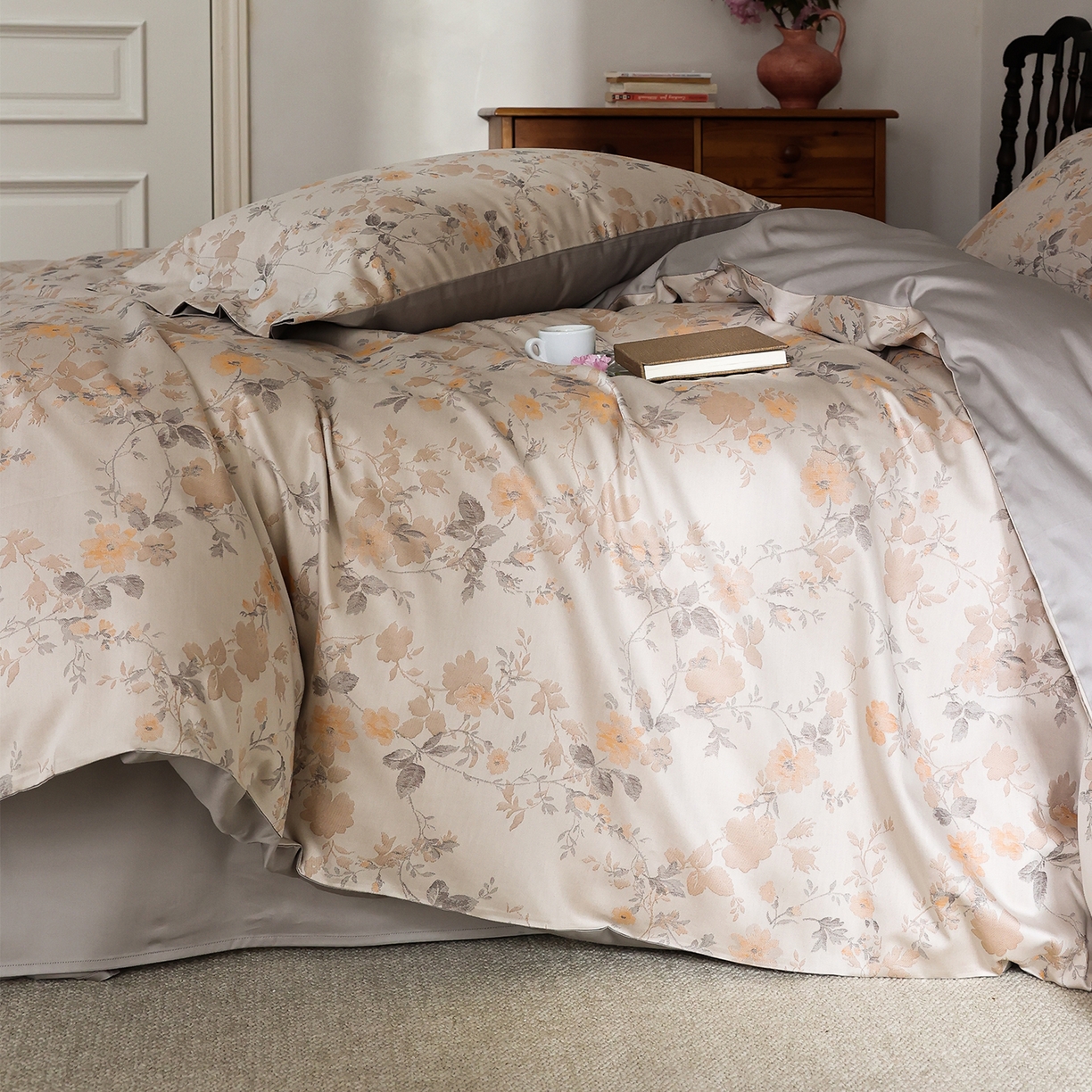 91家纺网 家纺一手货源 找家纺 （总）ONE TWO ONE 121 【控价商品】【提供买家秀】2026新款100s50支长绒棉全棉床上用品色织提花四件套-梦谷花园