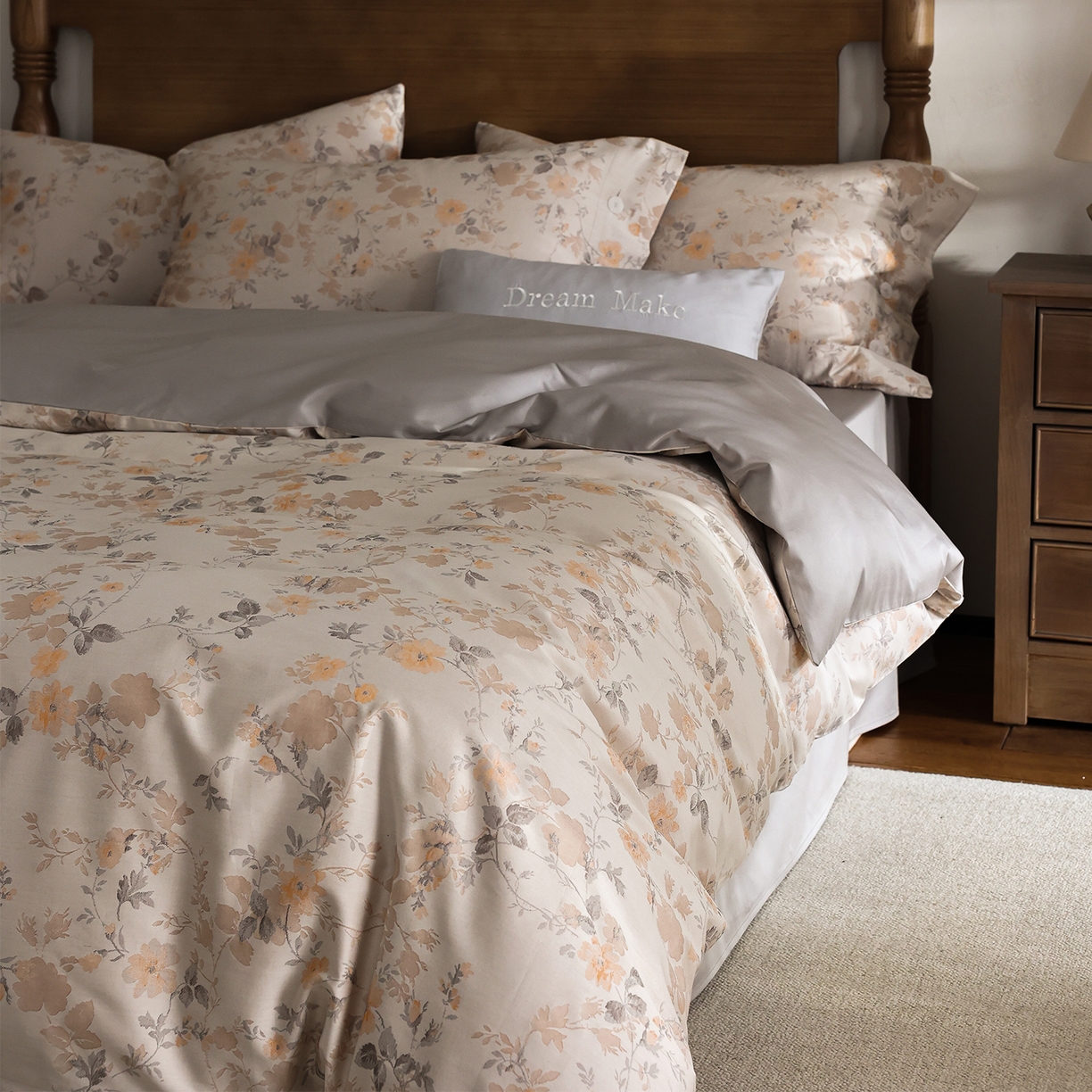 91家纺网 家纺一手货源 找家纺 （总）ONE TWO ONE 121 【控价商品】【提供买家秀】2026新款100s50支长绒棉全棉床上用品色织提花四件套-梦谷花园