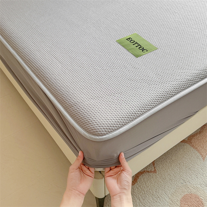 91家纺网 家纺一手货源 找家纺 女子家纺 2026新款凉感丝豆豆床笠三件套加厚三明治床垫保护套 凉感丝豆豆床笠-冰川灰