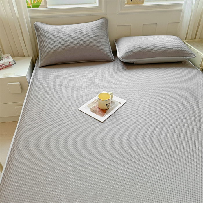 91家纺网 家纺一手货源 找家纺 女子家纺 2026新款凉感丝豆豆床笠三件套加厚三明治床垫保护套 凉感丝豆豆床笠-冰川灰